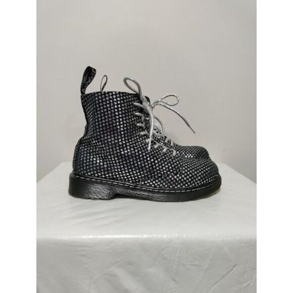 Dr. Martens 1460 Pascal J Kids Black Suede Metallic Stars Lace Up Boots SZ3 - Picture 1 of 9